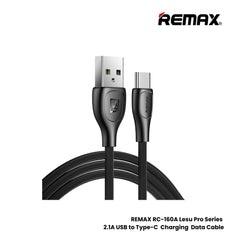 2.1A ( Type-C )-REMAX RC-160A Lesu Pro Series 2.1A USB to Type-C Charging Data Cable - Black