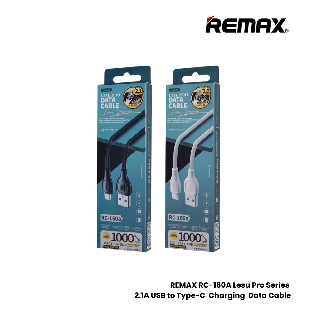 2.1A ( Type-C )-REMAX RC-160A Lesu Pro Series 2.1A USB to Type-C Charging Data Cable - White