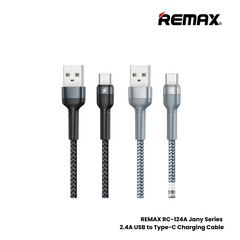 2.4A ( Type-C )-REMAX RC-124A Jany Series 2.4A USB to Type-C Charging Data Cable - Black