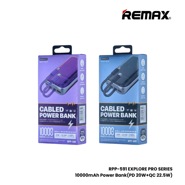 REMAX RPP-591 Explore Pro Series 10000mAh PD+QC Fast Charging Power Bank(PD 20W+QC 22.5W) - Purple