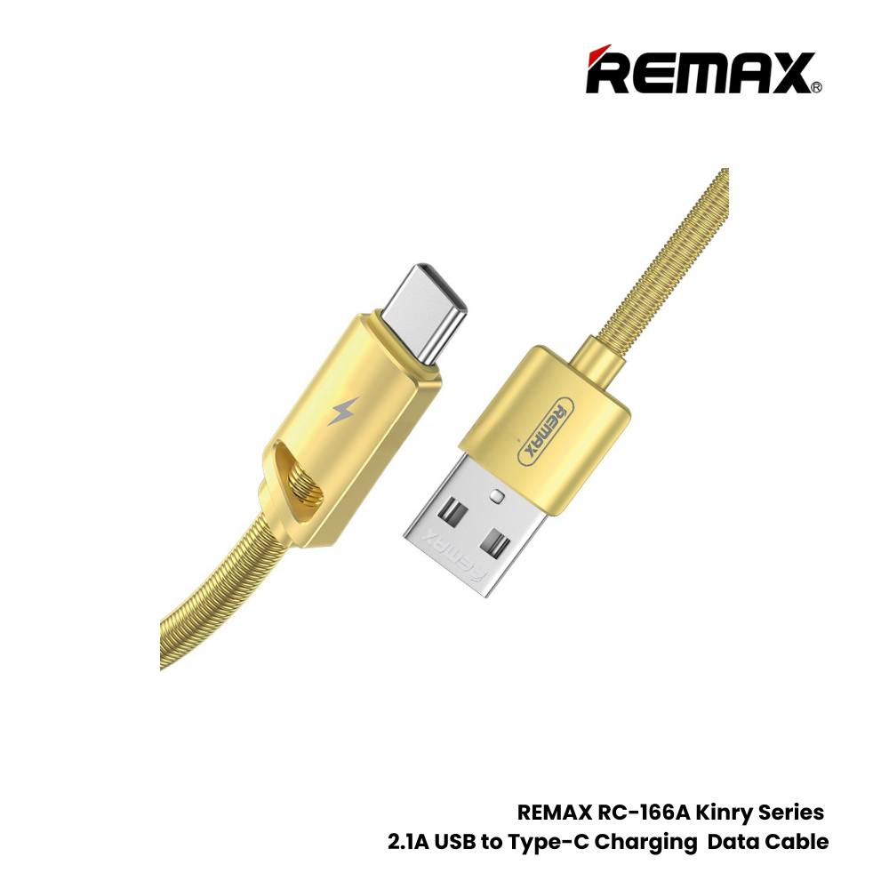 2.1A ( Type-C )-REMAX RC-166A Kinry Series 2.1A USB to Type-C Charging Data Cable - Gold