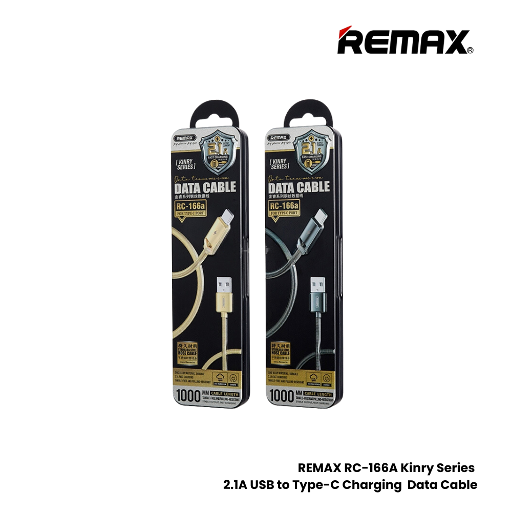 2.1A ( Type-C )-REMAX RC-166A Kinry Series 2.1A USB to Type-C Charging Data Cable - Gold