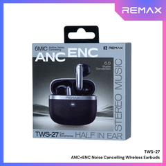 REMAX - TWS-27 ANC+ENC True Wireless Stereo Music Call Mixed Feedback Noise Canceling Wireless Earbuds - Black