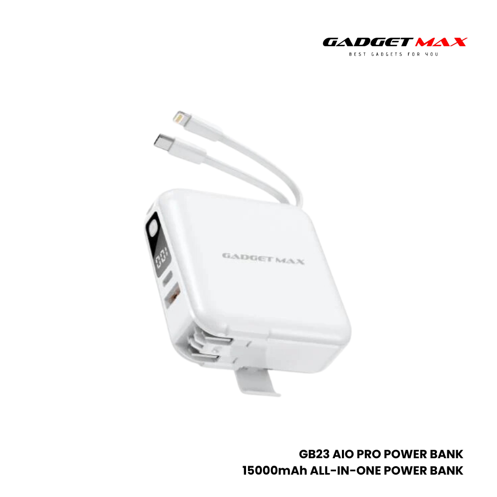 GADGET MAX GB23 AIO Pro Series 15000mAh All-in-One PD+QC Fast Charging Power Bank(PD 20W+QC 22.5W) - White