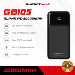 GADGET MAX - GB105 Alpha PD 20000mAh PD+QC Fast Charging Digital Power Bank ( 20W+22.5W ) - Black
