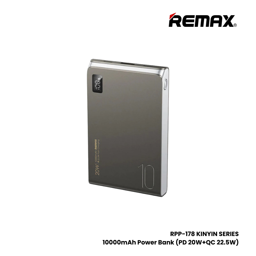 REMAX RPP-178 Kinyin Series 10000mAh PD+QC Fast Charging Power Bank(PD 20W+QC 22.5W) - Grey