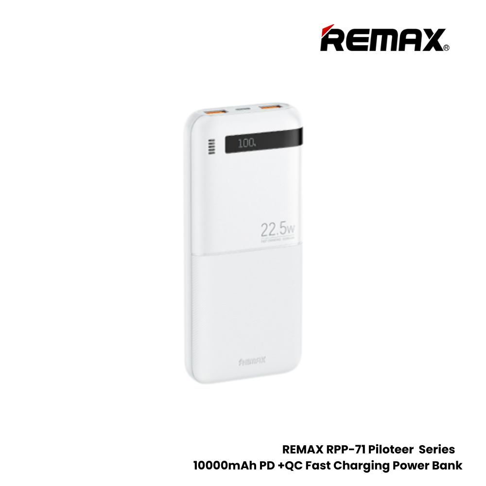 REMAX RPP-71 Piloteer Series 10000mAh PD+QC Fast Charging Power Bank (PD 20W+QC 22.5W) - White