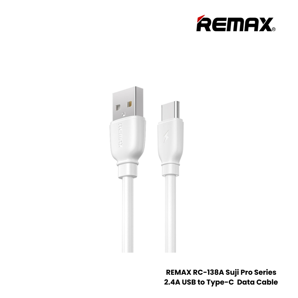 2.14A ( Type-C )-REMAX RC-138A Suji Pro Series 2.4A USB to Type-C Charging Data Cable - White