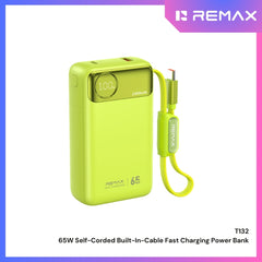REMAX - T132 11850mAh Built-In-Cable Fast Charging Power Bank ( PD65W + QC22.5W ) - Green