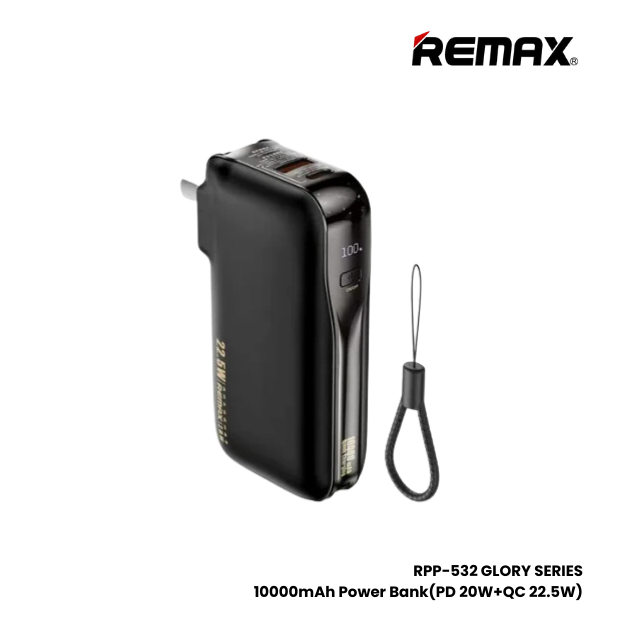 REMAX RPP-532 Glory Series 10000mAh PD+QC Fast Charging Power Bank(PD 20W+QC 22.5W) - Black