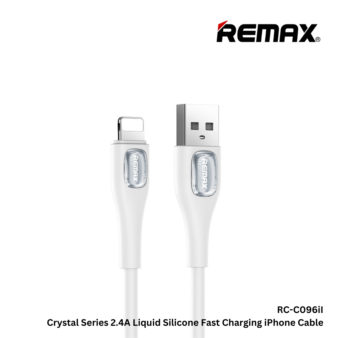 Remax RC-C096i Crystal Series 2.4A Liquid Silicone Fast Charging iPhone Data Cable - White