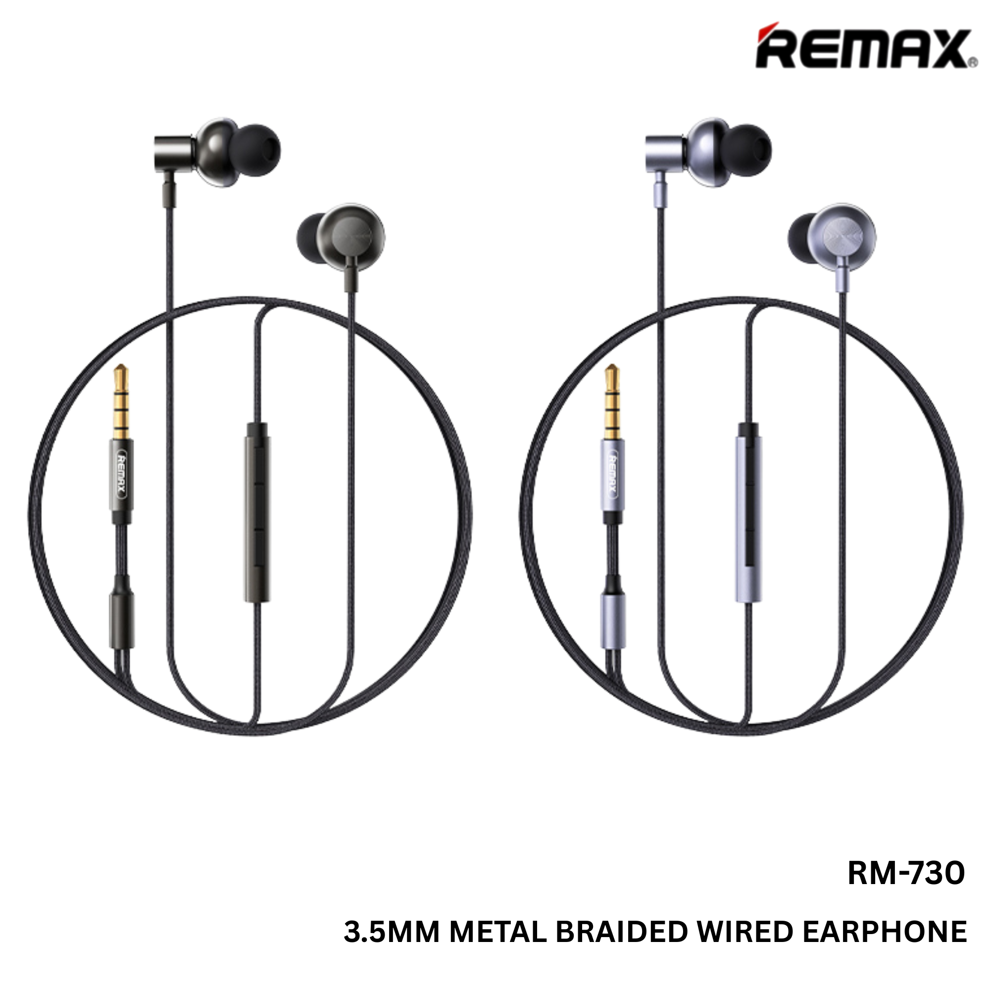 REMAX - RM-730 3.5mm Metal Wired Earphone - Grey