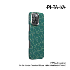 PITAKA - Monogram Tactile Woven Case For iPhone 16 Pro Max - Gold/Green