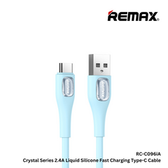 Remax RC-C096A Crystal Series 2.4A Liquid Silicone Fast Charging Type-C Data Cable - Blue