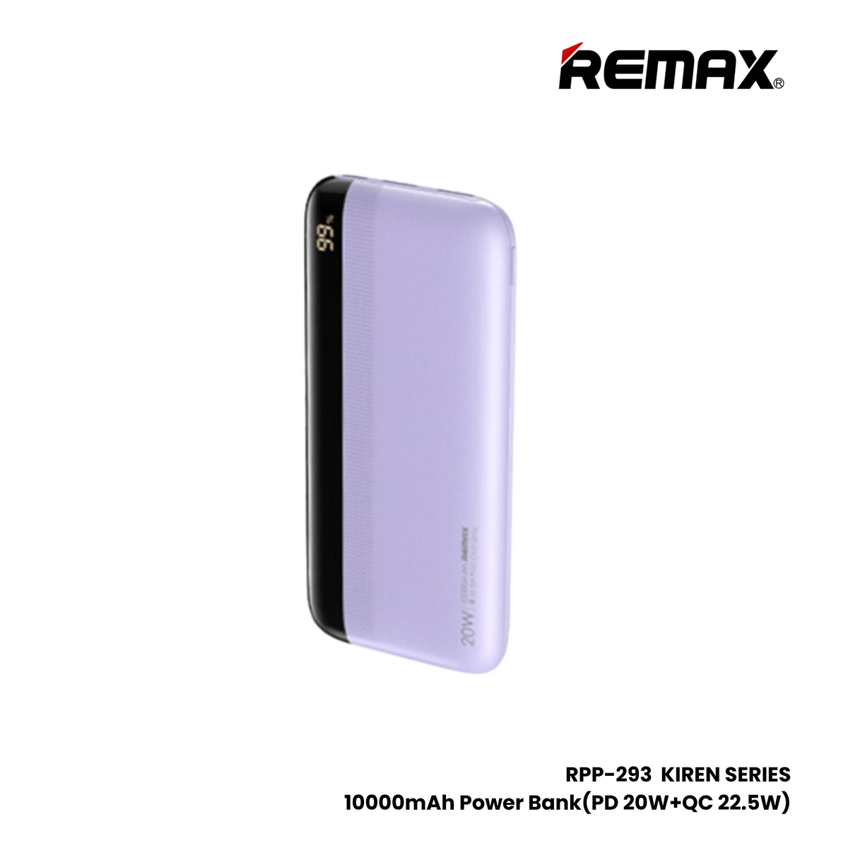 REMAX RPP-293 Kiren Series 10000mAh PD+QC Fast Charging Power Bank(PD 20W+QC 22.5W) - Purple