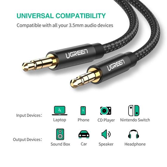Ugreen 3.5mm Male to 3.5mm Male Gold Plated Metal Case with Braid Cable 2M