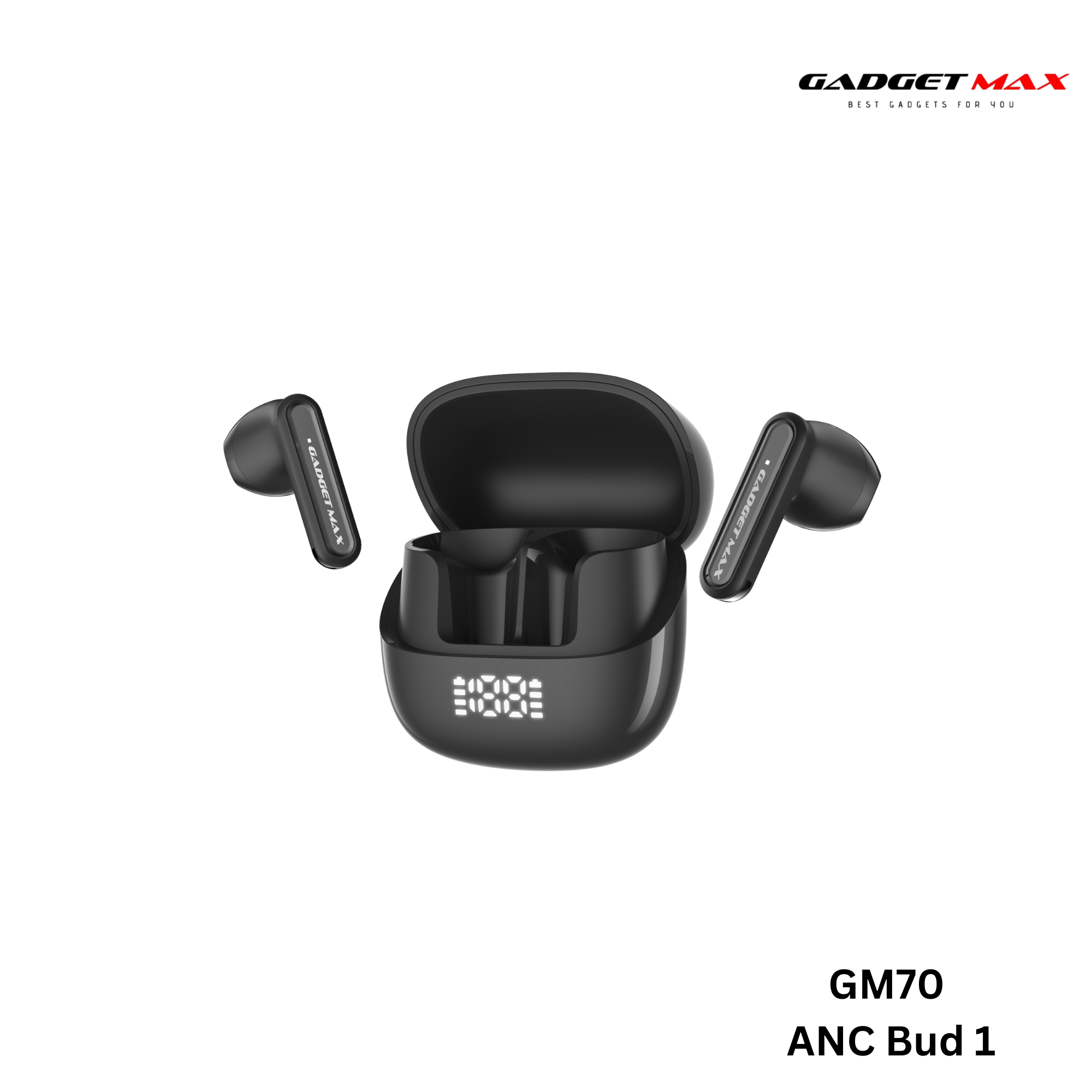 GADGET MAX - GM70 ANC BUD1 Active Noise Cancellation Bluetooth Wireless Earbuds - Black