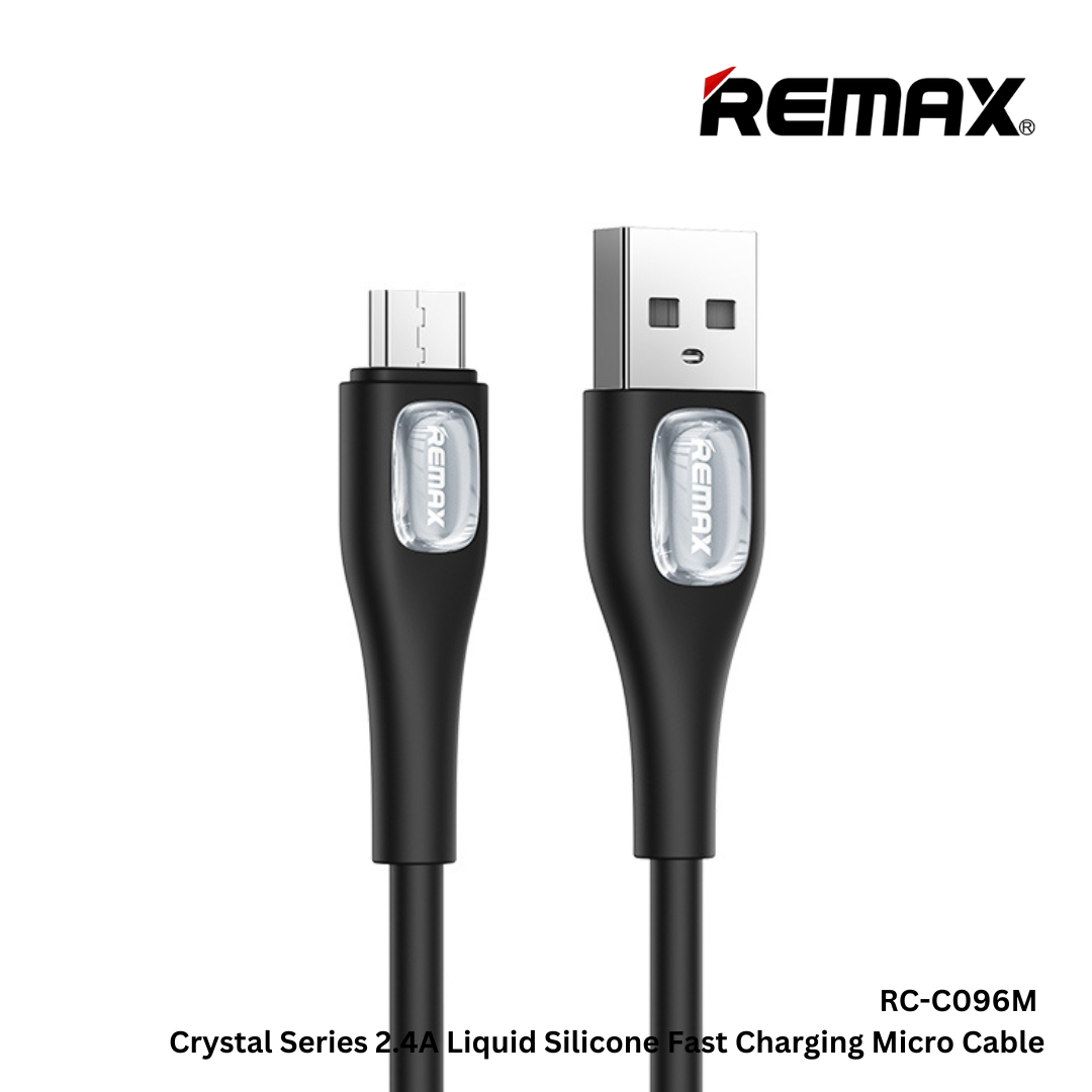 Remax RC-C096m Crystal Series 2.4A Liquid Silicone Fast Charging Micro Data Cable - Black