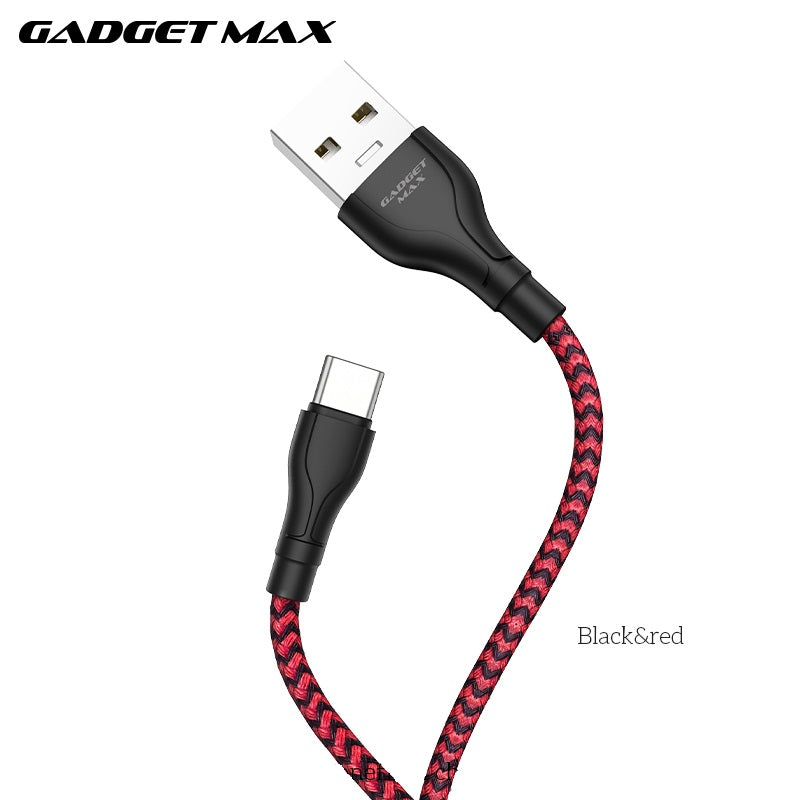 GADGET MAX GX02 TYPE-C  3A CHARGING DATA CABLE FOR TYPE-C (3A)(1M) - BLACK RED