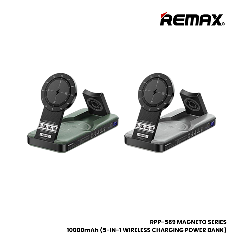 REMAX RPP-589 Magneto Series 10000mAh All-in-one Magnetic Wireless Power Bank - Green