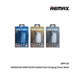 REMAX - RPP-19 10000mAh PD+QC Cabled Power Bank - Silver