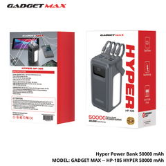 GADGET MAX - HP105 50000mAh Hyper Fast Charging Power Bank (20W+22.5W) - Gray