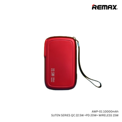 REMAX AWP-01 10000mAh SUTEN SERIES QC 22.5W +PD 20W+ WIRELESS 15W FAST CHARGING POWER BANK AND CHARGER(RED)