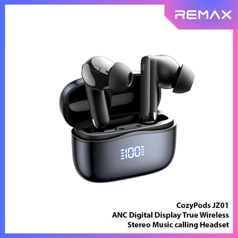 REMAX - COZYPODS JZ01 ANC Digital Display Bluetooth Wireless Earbuds - Black