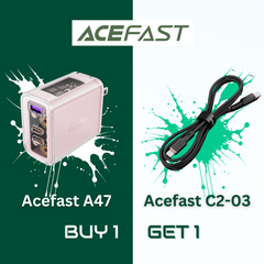 ACEFAST A47 SPARKLING SERIES PD65W GAN (2*USB-C+USB-A) CHARGER - CHERRY BLOSSOM