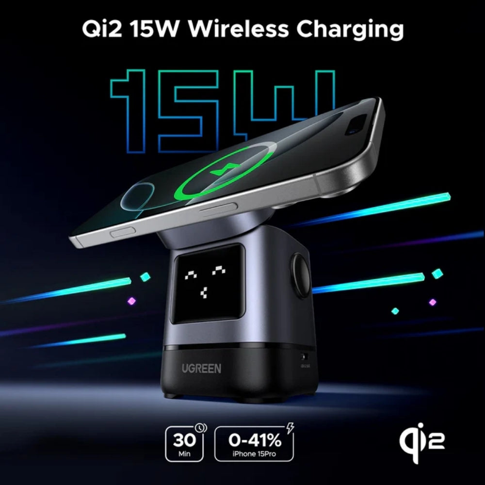 UGREEN - W709 Uno 2-In-1 Wireless Magnetic Charger (Qi2 | 15W) - Black/Grey