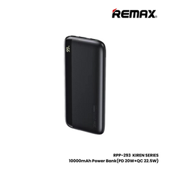 REMAX RPP-293 Kiren Series 10000mAh PD+QC Fast Charging Power Bank(PD 20W+QC 22.5W) - Black