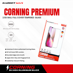 iPhone 15 Pro ( 6.1" ) GADGET MAX - Corning Premium 2.5D Skill Full Cover Tempered Glass