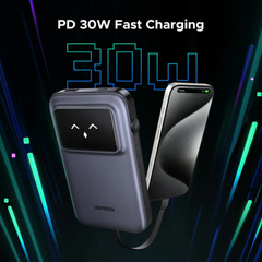 UGREEN - PB511  Uno 10000mAh 30W 1C1A Power Bank With 1*30W Built-in Cable - Space Gray