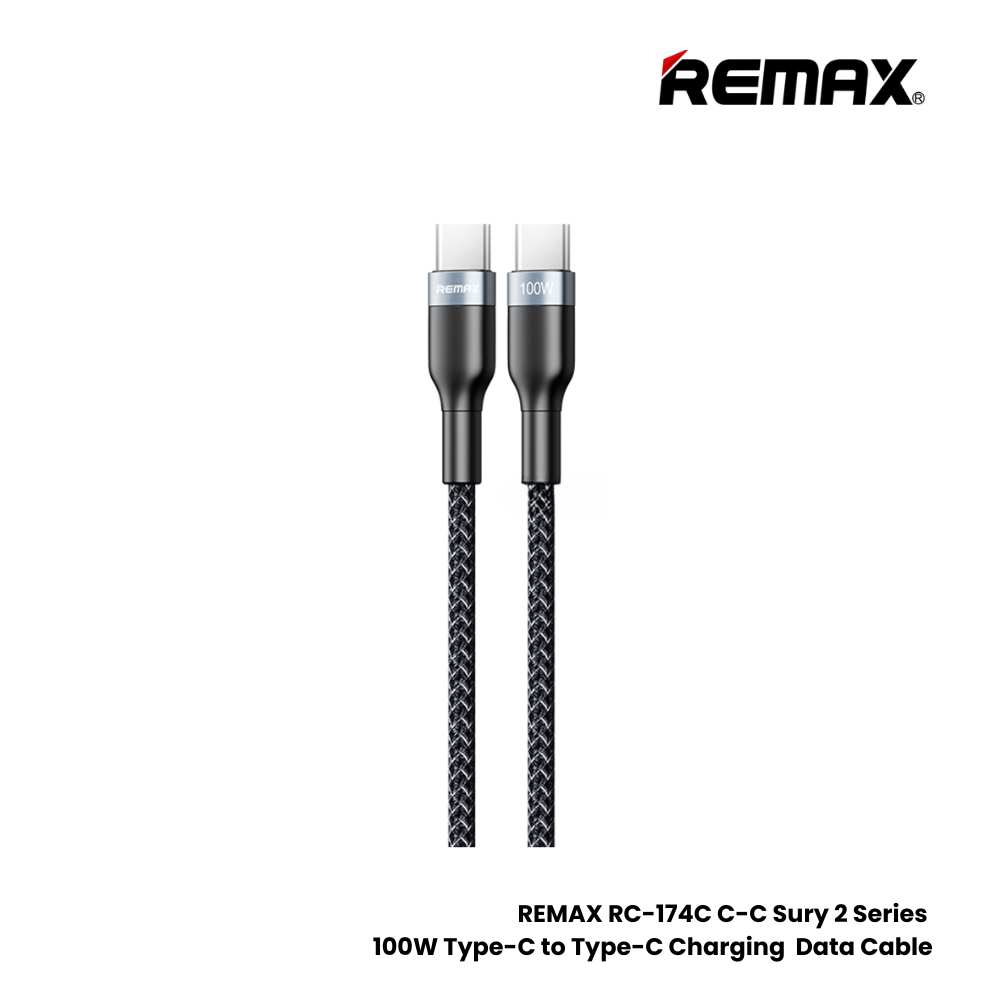 100W ( C to C )-REMAX RC-174C C-C Sury 2 Series 100W Type-C to Type-C Fast Charging PD Charging Data Cable - Black