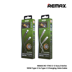 100W ( C to C )-REMAX RC-174C C-C Sury 2 Series 100W Type-C to Type-C Fast Charging PD Charging Data Cable - Black