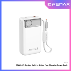 REMAX - T132 11850mAh Built-In-Cable Fast Charging Power Bank ( PD65W + QC22.5W ) - White