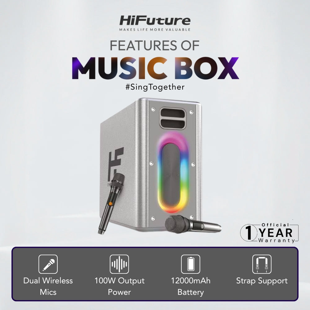 HiFuture - Music Box Bluetooth Wireless Speaker ( 100W ) - Silver