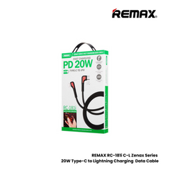 20W ( C to Lightning )-REMAX RC-181i C-L Zenax Series 20W Type-C to Lightning Fast Charging Data Cable - White