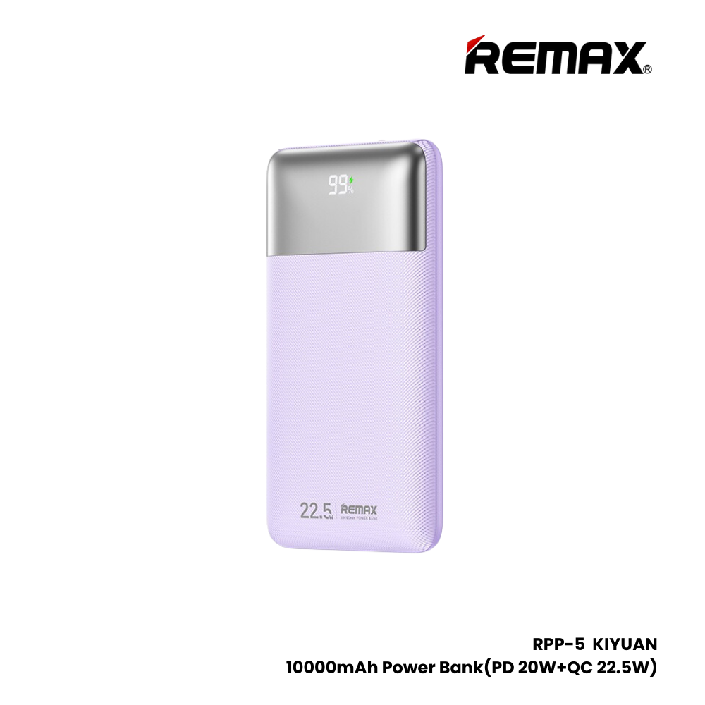 REMAX RPP-5 kiyuan Series 10000mAh PD+QC Fast Charging Power Bank(PD 20W+QC 22.5W) - Purple