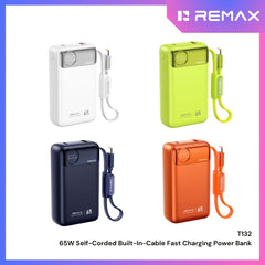 REMAX - T132 11850mAh Built-In-Cable Fast Charging Power Bank ( PD65W + QC22.5W ) - Green