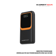 GADGET MAX GB-20 Pro 20000mAh PD+QC Fast Charging Power Bank(PD 20W+QC 22.5W) - Black