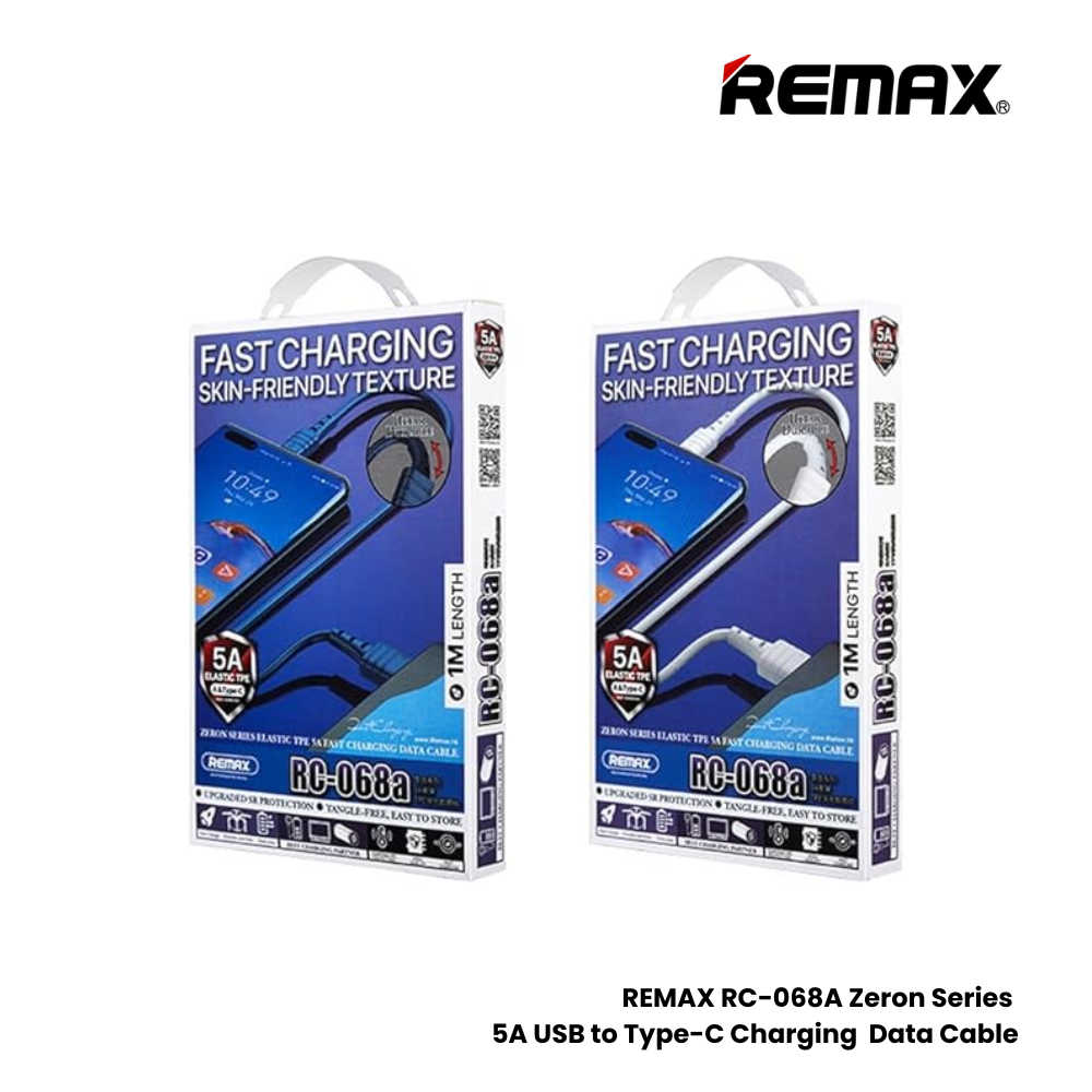 5A ( Type-C )-REMAX RC-068A Zeron Series 5A USB To Type-C Fast Charging Data Cable - Black