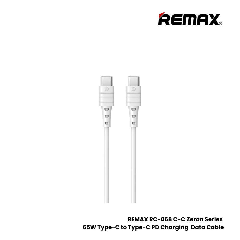 65W ( C to C )-REMAX RC-068C-C Zeron Series 65W Type-C to Type-C Fast Charging PD Charging Data Cable - White