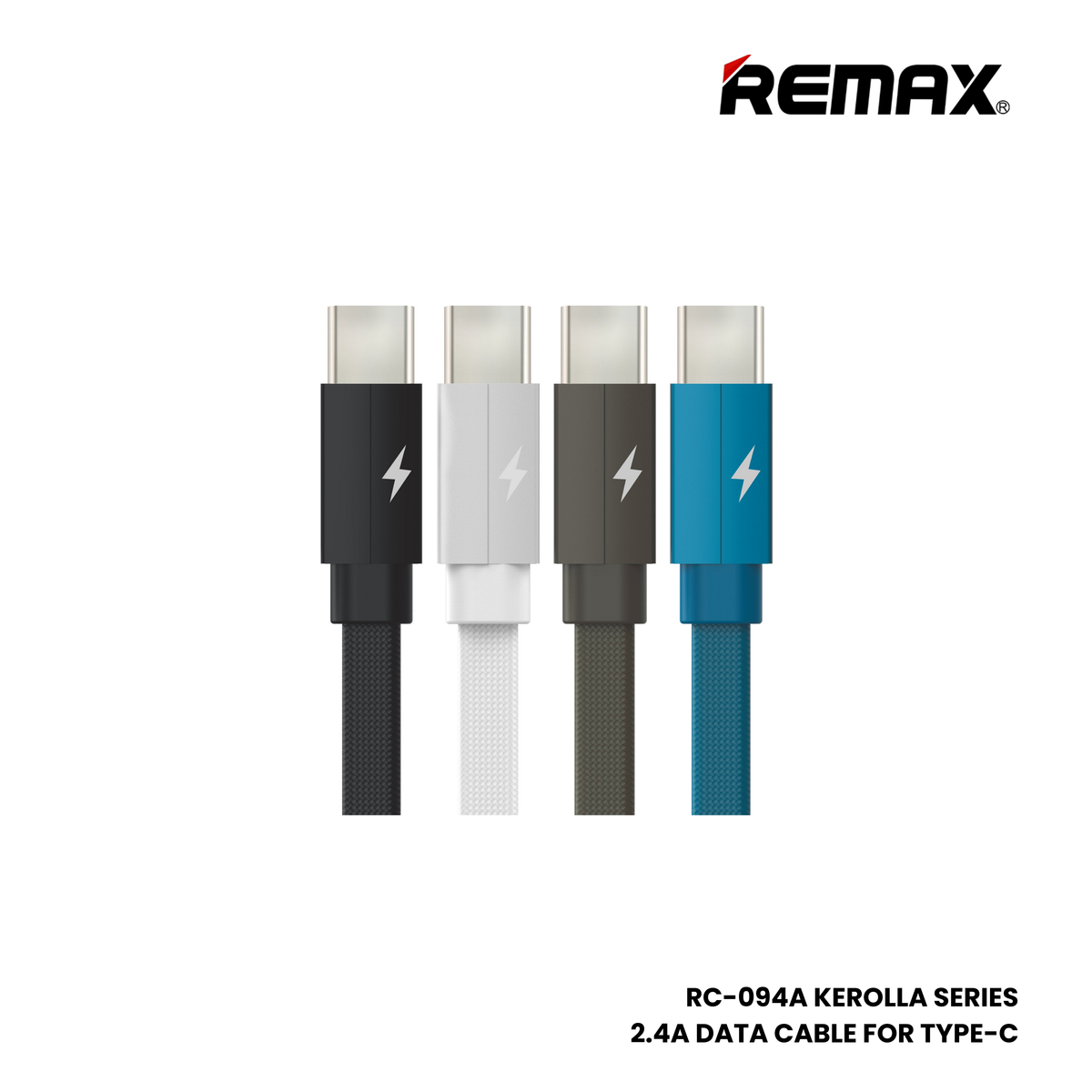 2.4A ( Type-C )-REMAX RC-094A Kerolla Series 2.4A USB to Type-C 2.4A Charging Data Cable - White