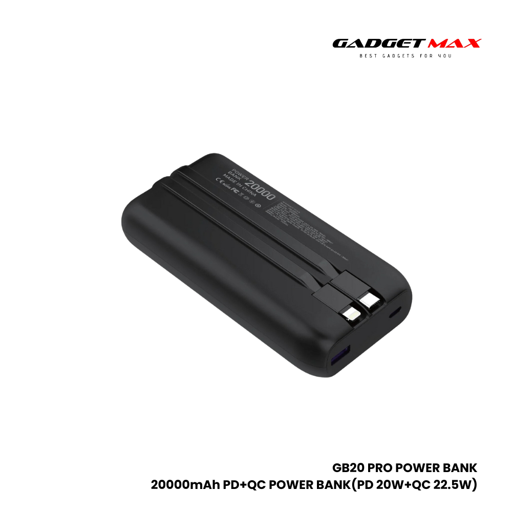 GADGET MAX GB-20 Pro 20000mAh PD+QC Fast Charging Power Bank(PD 20W+QC 22.5W) - Black