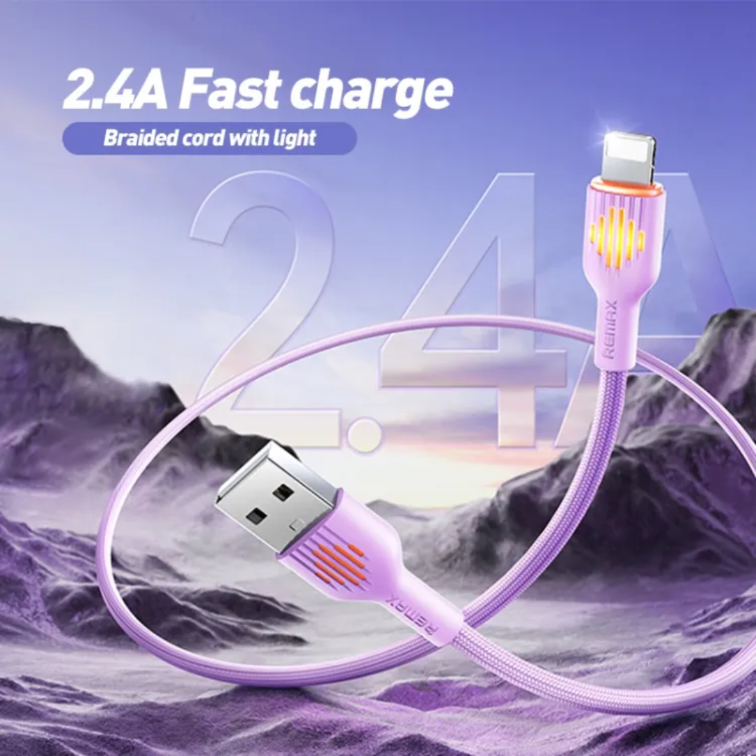 REMAX RC-C 121 A-L Moka Series 2.4A Glowing Fast Charging Lightning Data Cable(Blue)