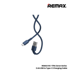 2.4A ( Type-C )-REMAX RC-179A Zeron Series 2.4A USB to Type-C Fast Charging Data Cable - Blue