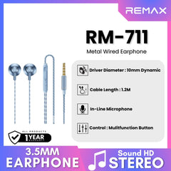 REMAX - RM-711 3.5mm Metal Wired Earphone - Blue