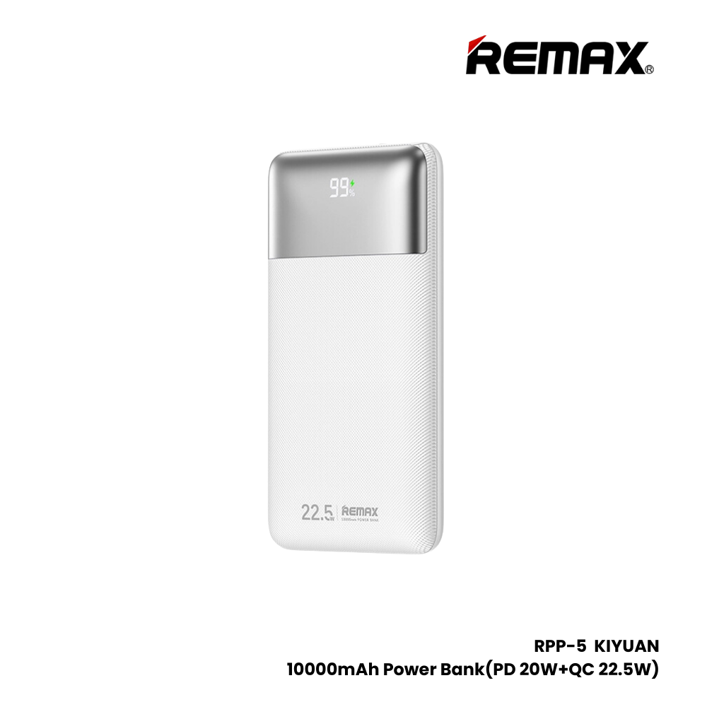 REMAX RPP-5 kiyuan Series 10000mAh PD+QC Fast Charging Power Bank(PD 20W+QC 22.5W) - White