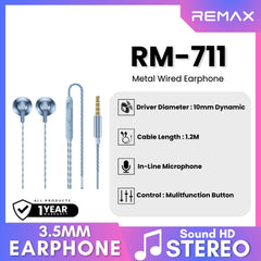 REMAX - RM-711 3.5mm Metal Wired Earphone - Blue